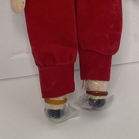 Vintage Porcelain Christmas Boy Doll in Velvet Outfit Girl Doll Handbag Gold - Picture 8 of 16